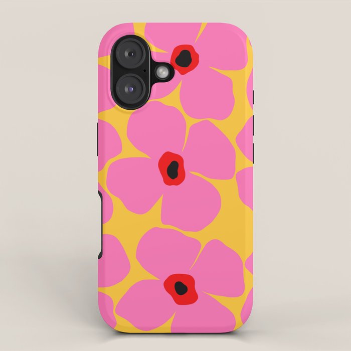 Abstract Pink Flowers With Yellow Background iPhone Case Gallery Image 1