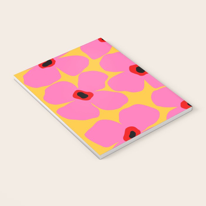 Abstract Pink Flowers With Yellow Background Notebook Gallery Image 3