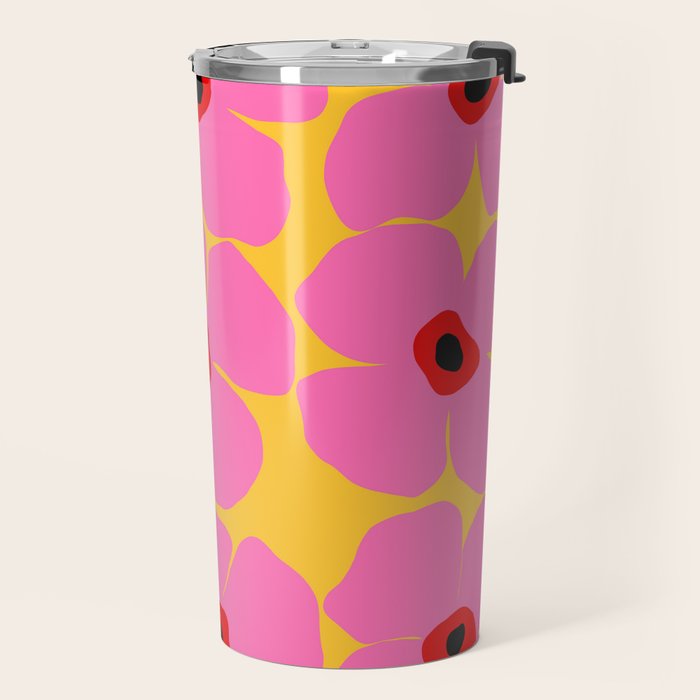 Abstract Pink Flowers With Yellow Background Travel Mug Gallery Image 2