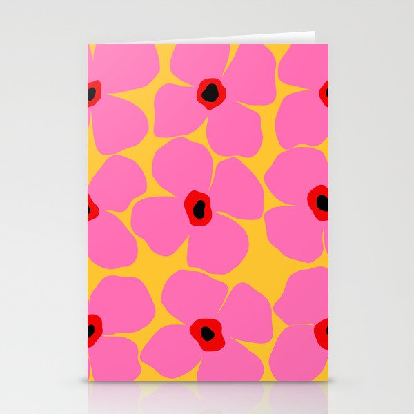 Abstract Pink Flowers With Yellow Background Stationery Card Gallery Image 2