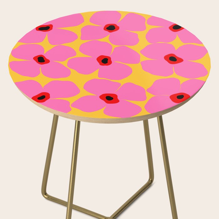 Abstract Pink Flowers With Yellow Background Side Table Gallery Image 2