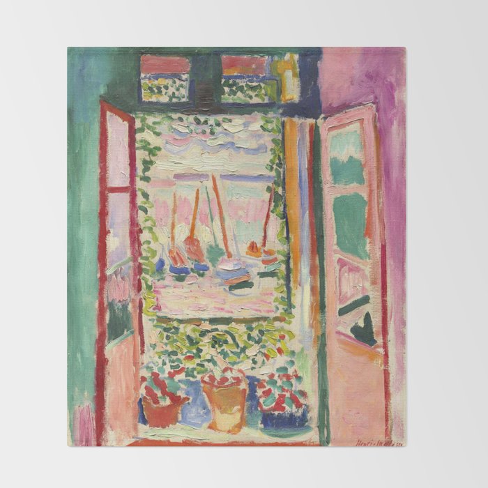 Henri Matisse's Open Window, Collioure 1905 French Riviera portrait nautical painting masterpiece Throw Blanket Gallery Image 2