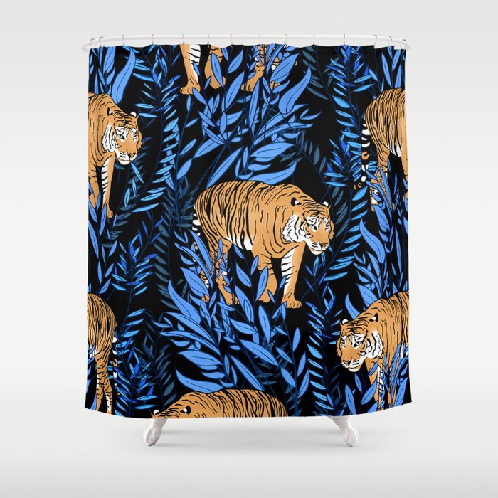 Tiger and leaf pattern Shower Curtain Gallery Image 1