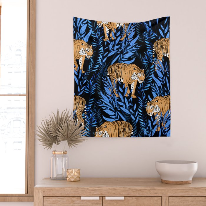 Tiger and leaf pattern Wall Tapestry Gallery Image 2