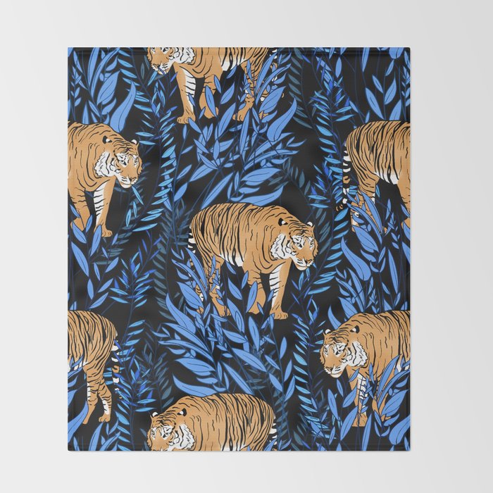 Tiger and leaf pattern Throw Blanket Gallery Image 2