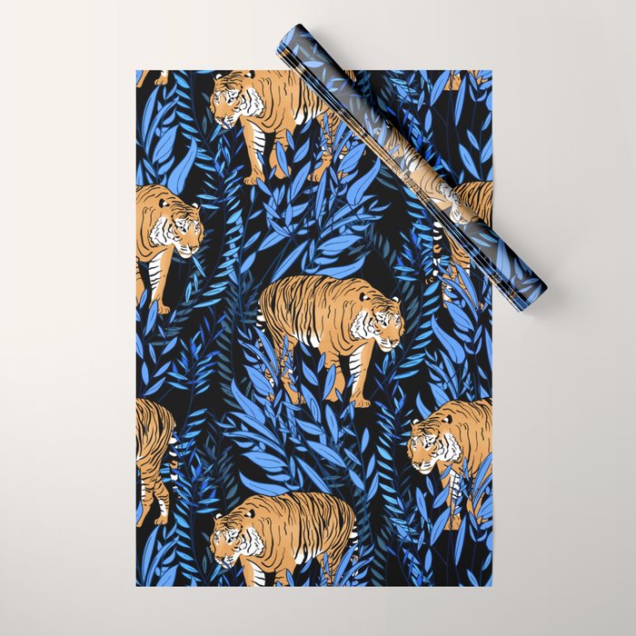 Tiger and leaf pattern Wrapping Paper Gallery Image 1