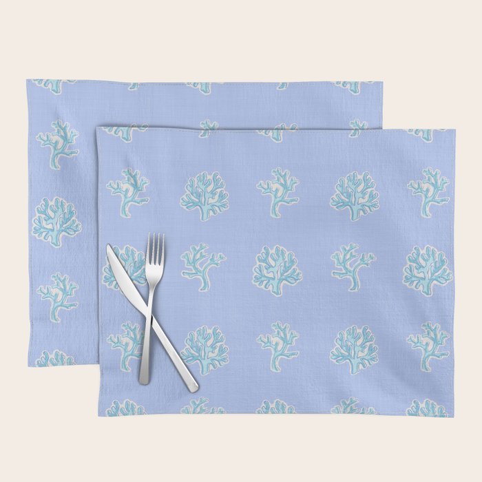 Coastal Coral Block Print in Blue and Aqua Placemat Gallery Image 1