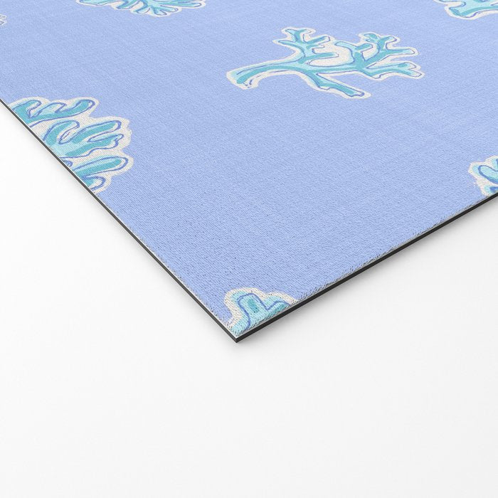 Coastal Coral Block Print in Blue and Aqua Welcome Mat Gallery Image 2