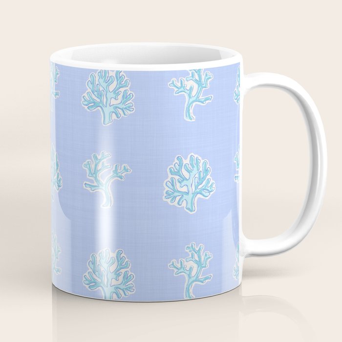 Coastal Coral Block Print in Blue and Aqua Coffee Mug Gallery Image 1
