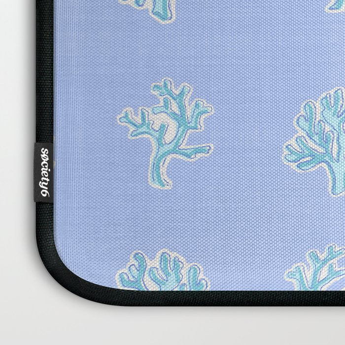 Coastal Coral Block Print in Blue and Aqua Laptop Sleeve Gallery Image 3