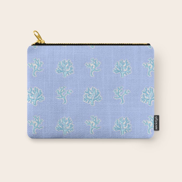 Coastal Coral Block Print in Blue and Aqua Carry All Pouch Gallery Image 1