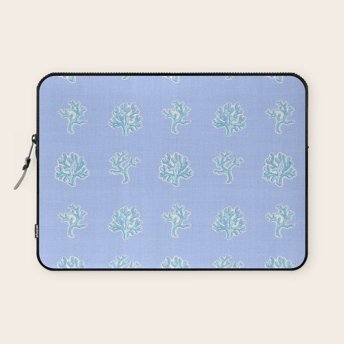 Coastal Coral Block Print in Blue and Aqua Laptop Sleeve Gallery Image 1