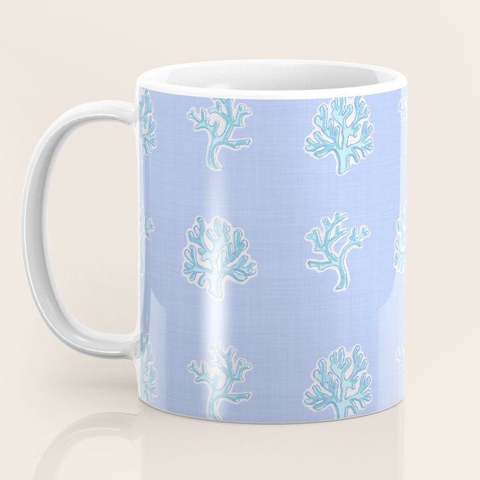 Coastal Coral Block Print in Blue and Aqua Coffee Mug Gallery Image 3