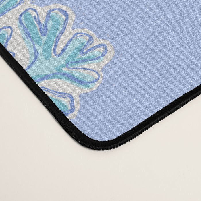 Coastal Coral Block Print in Blue and Aqua Desk Mat Gallery Image 4