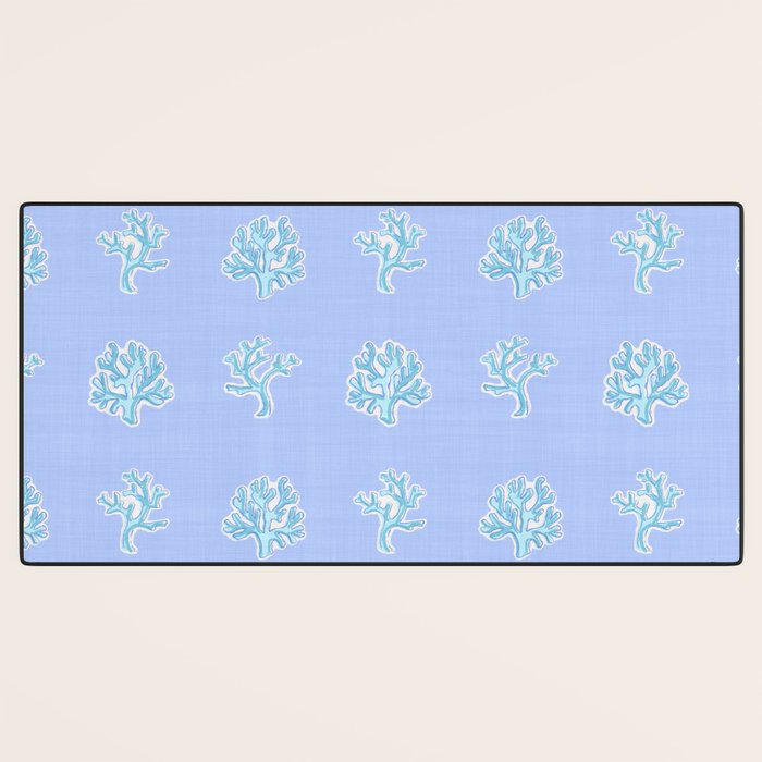 Coastal Coral Block Print in Blue and Aqua Desk Mat Gallery Image 3