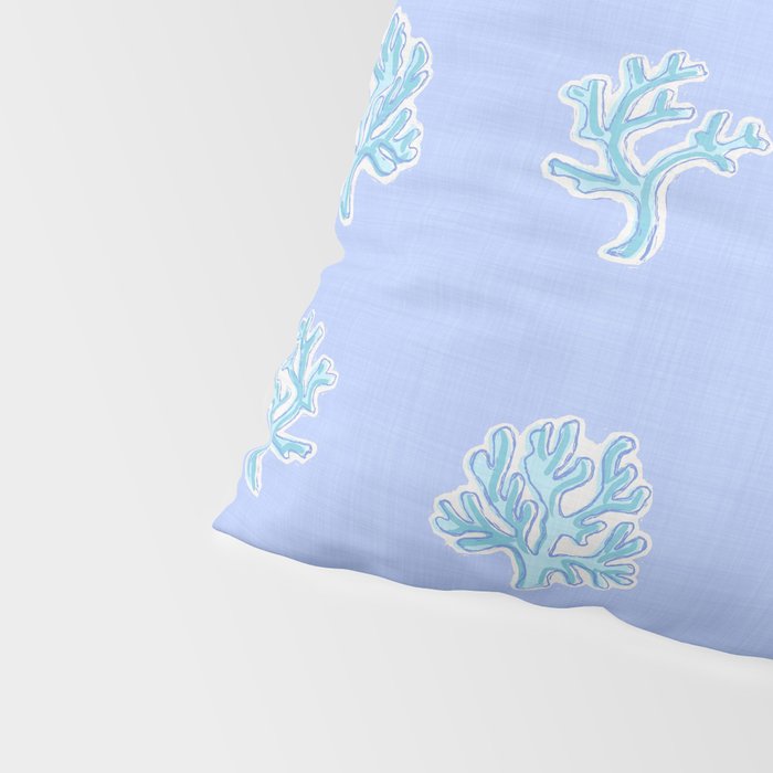 Coastal Coral Block Print in Blue and Aqua Pillow Sham Gallery Image 4