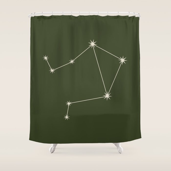 Libra Zodiac Star Constellation Line Art Moss Green Shower Curtain Gallery Image 1
