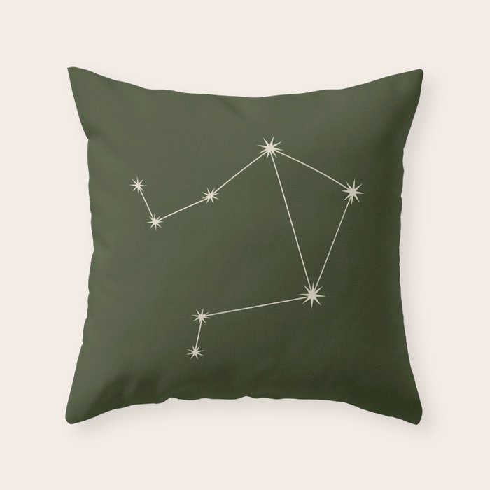 Libra Zodiac Star Constellation Line Art Moss Green Throw Pillow Gallery Image 6