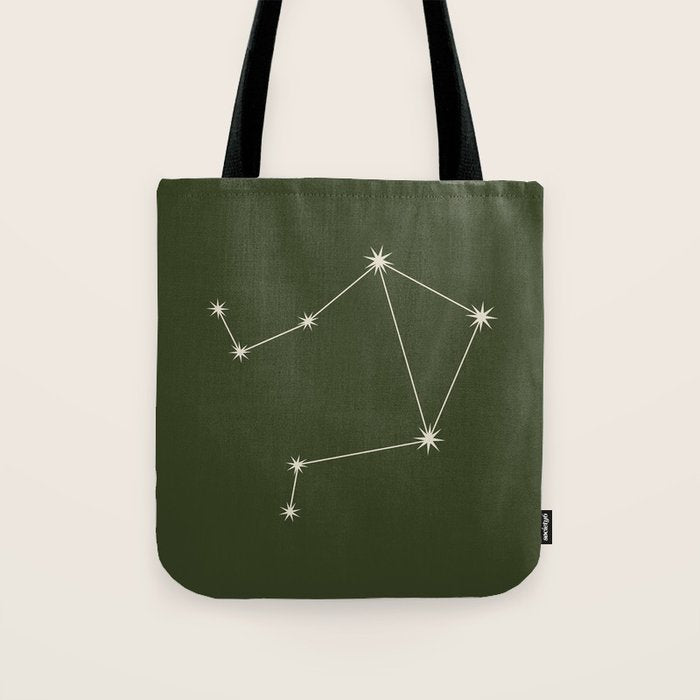 Libra Zodiac Star Constellation Line Art Moss Green Tote Bag Gallery Image 1