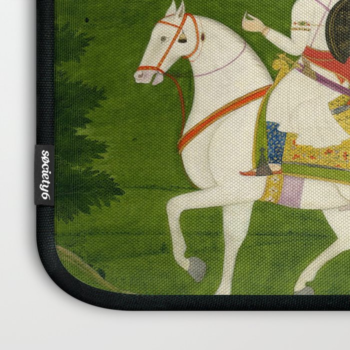  Painting. Love. A prince on a horse with attendants, taking leave of a lady. Indian Art Painted on paper.  Laptop Sleeve Gallery Image 3