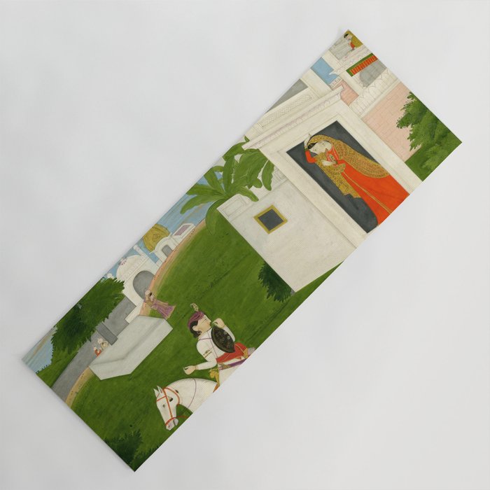  Painting. Love. A prince on a horse with attendants, taking leave of a lady. Indian Art Painted on paper.  Yoga Mat Gallery Image 1