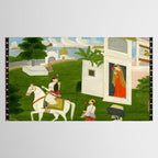  Painting. Love. A prince on a horse with attendants, taking leave of a lady. Indian Art Painted on paper.  Tablecloth Gallery Image 2
