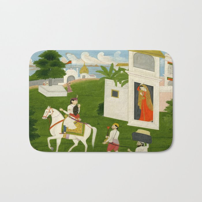  Painting. Love. A prince on a horse with attendants, taking leave of a lady. Indian Art Painted on paper.  Bath Mat Gallery Image 1