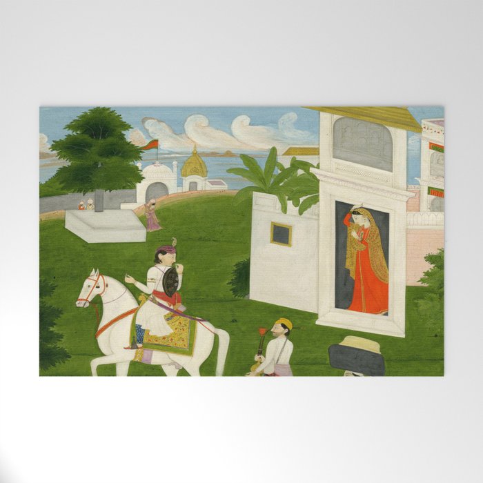  Painting. Love. A prince on a horse with attendants, taking leave of a lady. Indian Art Painted on paper.  Welcome Mat Gallery Image 1