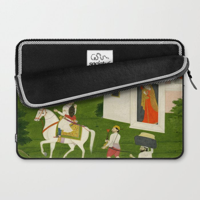  Painting. Love. A prince on a horse with attendants, taking leave of a lady. Indian Art Painted on paper.  Laptop Sleeve Gallery Image 2