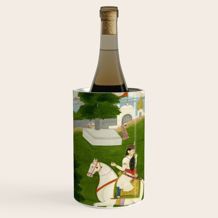  Painting. Love. A prince on a horse with attendants, taking leave of a lady. Indian Art Painted on paper.  Wine Chiller Gallery Image 2