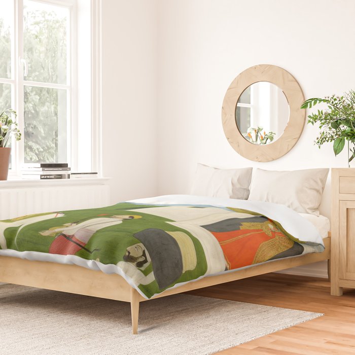  Painting. Love. A prince on a horse with attendants, taking leave of a lady. Indian Art Painted on paper.  Duvet Cover Gallery Image 2