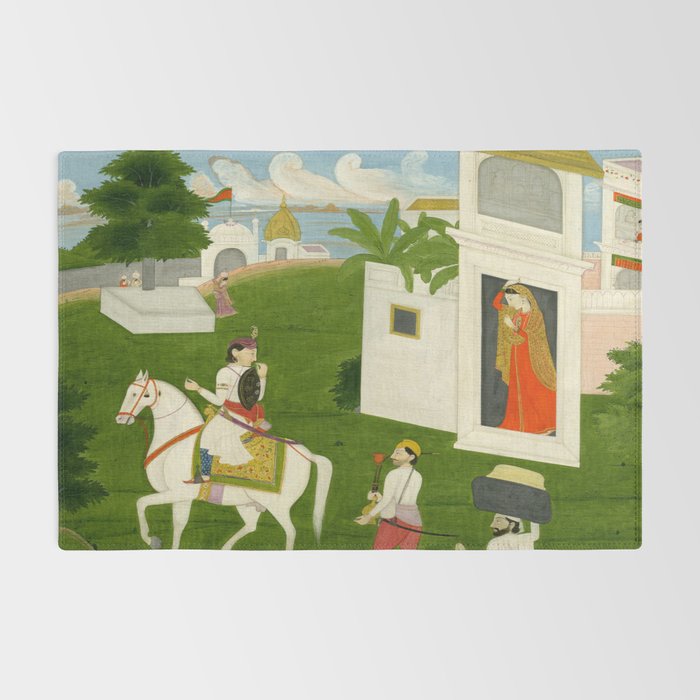  Painting. Love. A prince on a horse with attendants, taking leave of a lady. Indian Art Painted on paper.  Rug Gallery Image 2