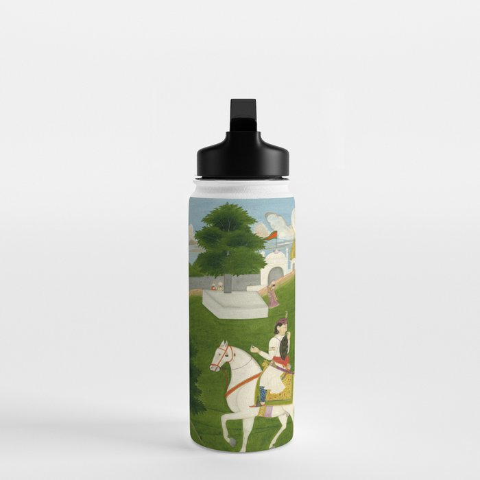  Painting. Love. A prince on a horse with attendants, taking leave of a lady. Indian Art Painted on paper.  Water Bottle Gallery Image 3