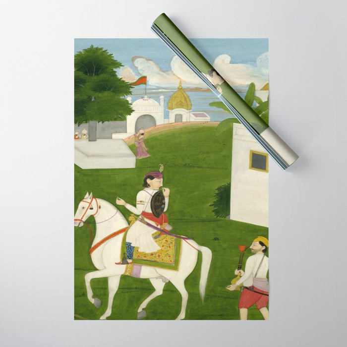  Painting. Love. A prince on a horse with attendants, taking leave of a lady. Indian Art Painted on paper.  Wrapping Paper Gallery Image 1