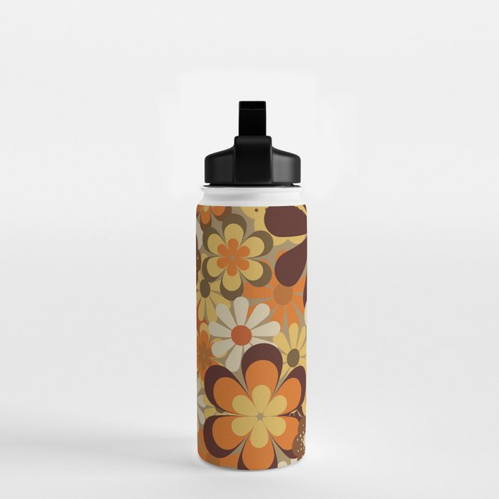 70's Floral Prints, Retro Art Water Bottle Gallery Image 2