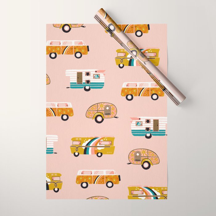 Retro Road Trip - Pink Palette Wrapping Paper Gallery Image 1