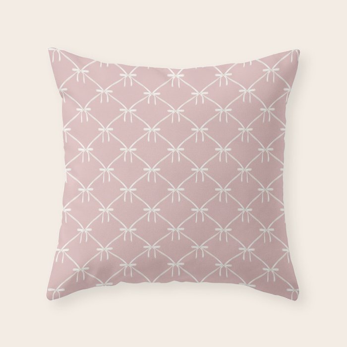 Bows & Ribbons Pattern LVII Pastel Pink Throw Pillow Gallery Image 1