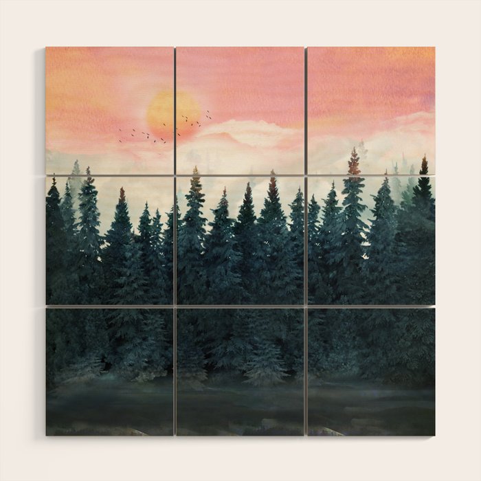 Forest Under the Sunset Wood Wall Art Gallery Image 1
