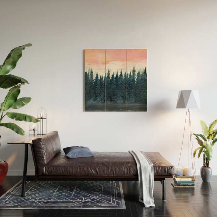 Forest Under the Sunset Wood Wall Art Gallery Image 2