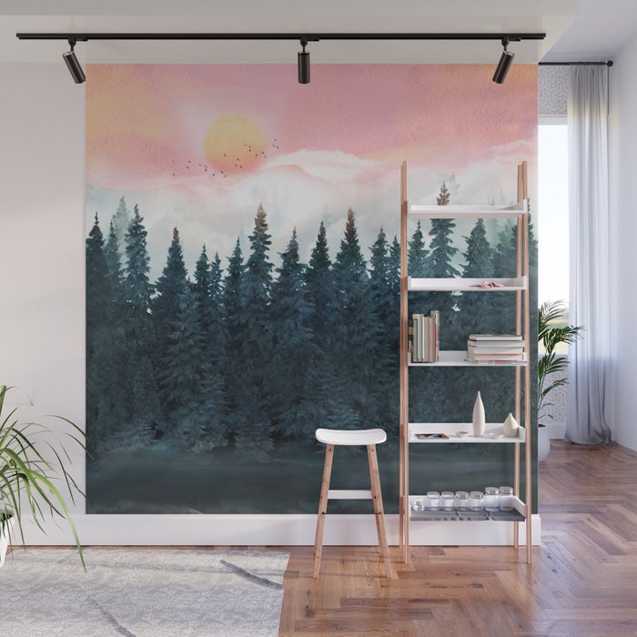 Forest Under the Sunset Wall Mural Gallery Image 1
