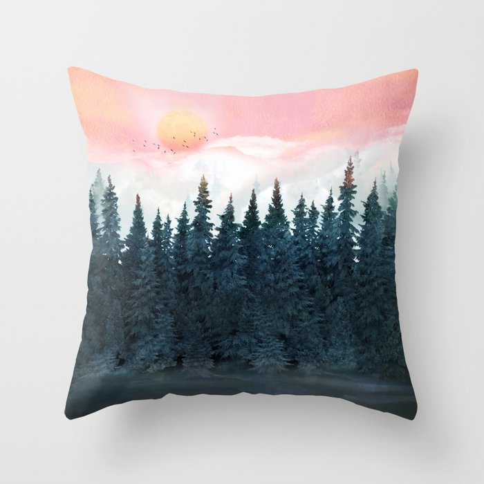 Forest Under the Sunset Throw Pillow Gallery Image 1