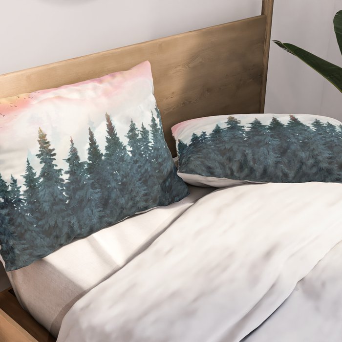 Forest Under the Sunset Pillow Sham Gallery Image 2