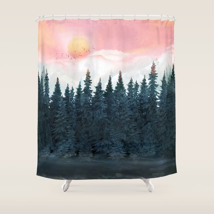 Forest Under the Sunset Shower Curtain Gallery Image 1