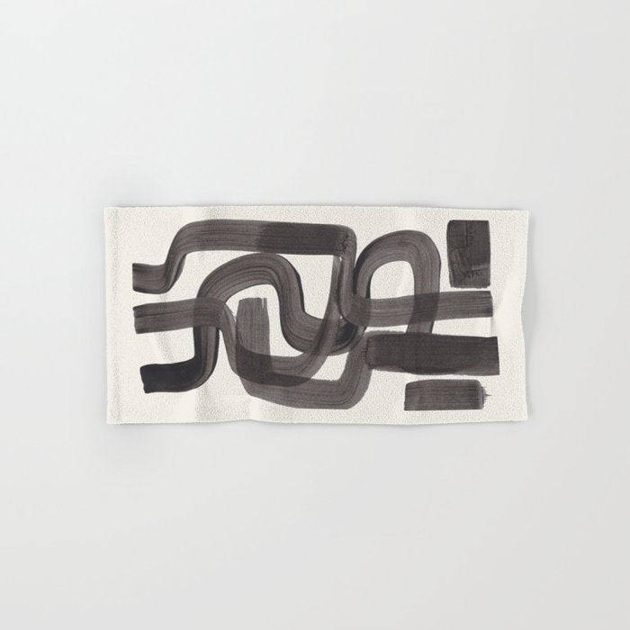 Black Ink Paint Brush Strokes Wiggles Mid Century Modern Towels Gallery Image 1