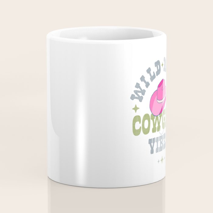 Wild-West Cowgirl Vibes with Hat Typography Pink and Green Coffee Mug Gallery Image 4