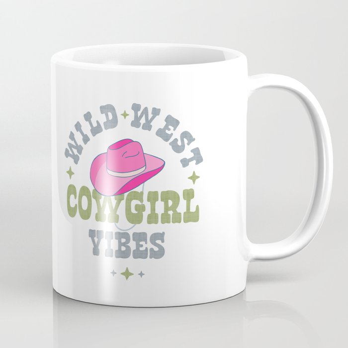Wild-West Cowgirl Vibes with Hat Typography Pink and Green Coffee Mug Gallery Image 1