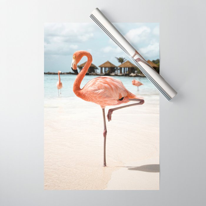 Pink Flamingo Beach Summer Photo | Aruba Tropical Island Art Print | Caribbean Travel Photography Wrapping Paper Gallery Image 1