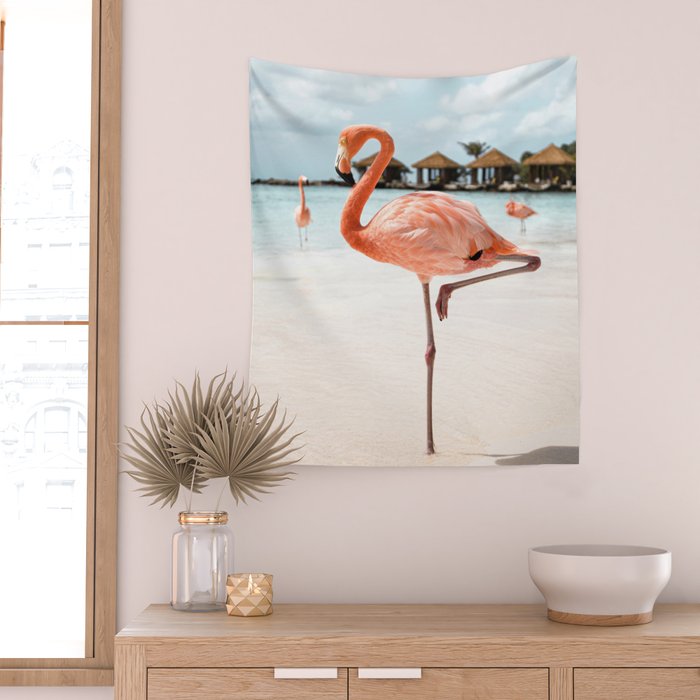Pink Flamingo Beach Summer Photo | Aruba Tropical Island Art Print | Caribbean Travel Photography Wall Tapestry Gallery Image 2