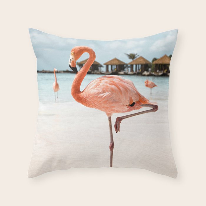 Pink Flamingo Beach Summer Photo | Aruba Tropical Island Art Print | Caribbean Travel Photography Throw Pillow Gallery Image 6