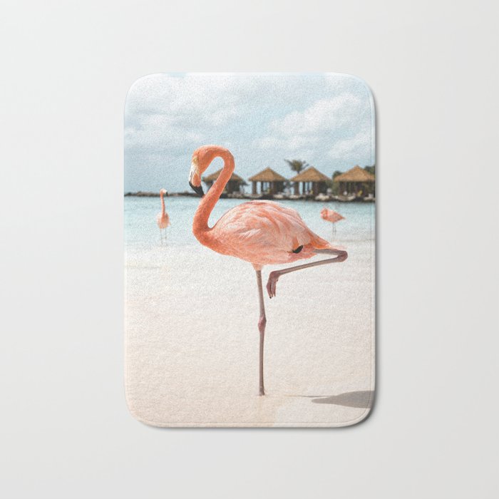 Pink Flamingo Beach Summer Photo | Aruba Tropical Island Art Print | Caribbean Travel Photography Bath Mat Gallery Image 1